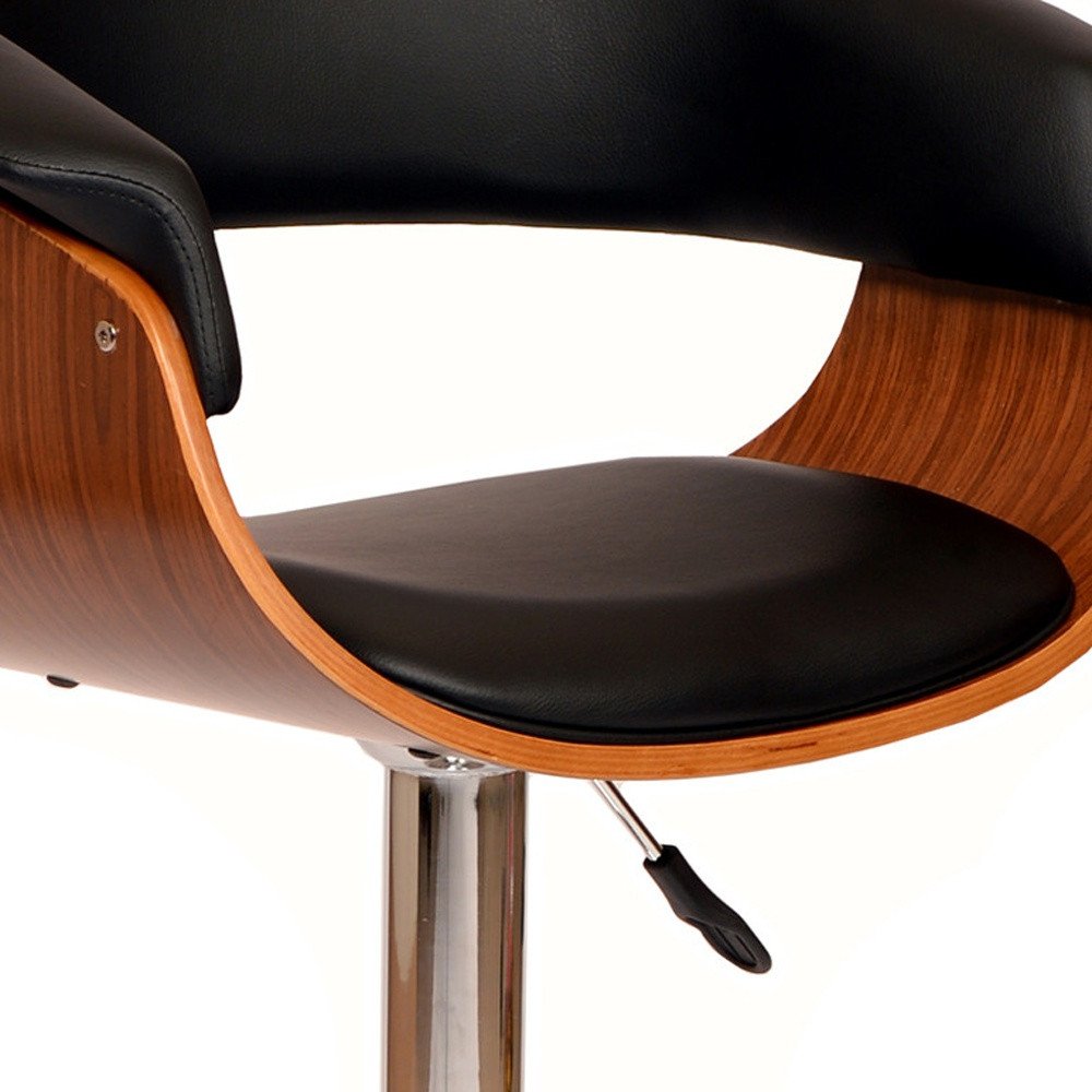 Black And Brown Faux Leather And Fabric And Solid Wood Low Back Adjustable Height Swivel Bar Chair
