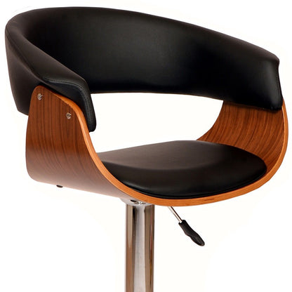 Black And Brown Faux Leather And Fabric And Solid Wood Low Back Adjustable Height Swivel Bar Chair