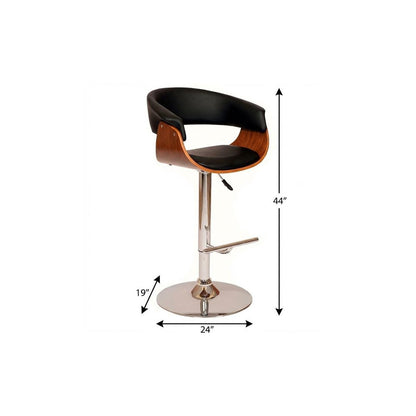 Black And Brown Faux Leather And Fabric And Solid Wood Low Back Adjustable Height Swivel Bar Chair