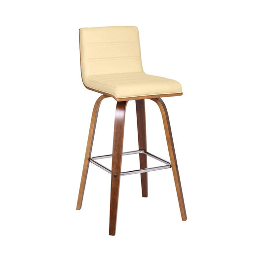30" Cream And Brown Fabric And Iron Low Back Bar Height Swivel Bar Chair