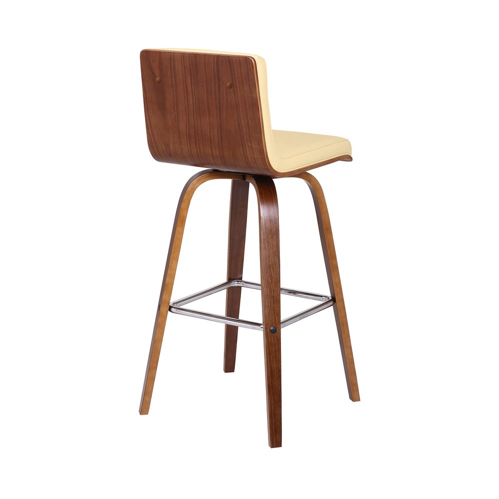 30" Cream And Brown Fabric And Iron Low Back Bar Height Swivel Bar Chair