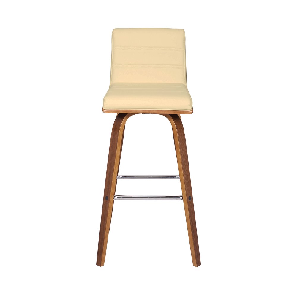 30" Cream And Brown Fabric And Iron Low Back Bar Height Swivel Bar Chair