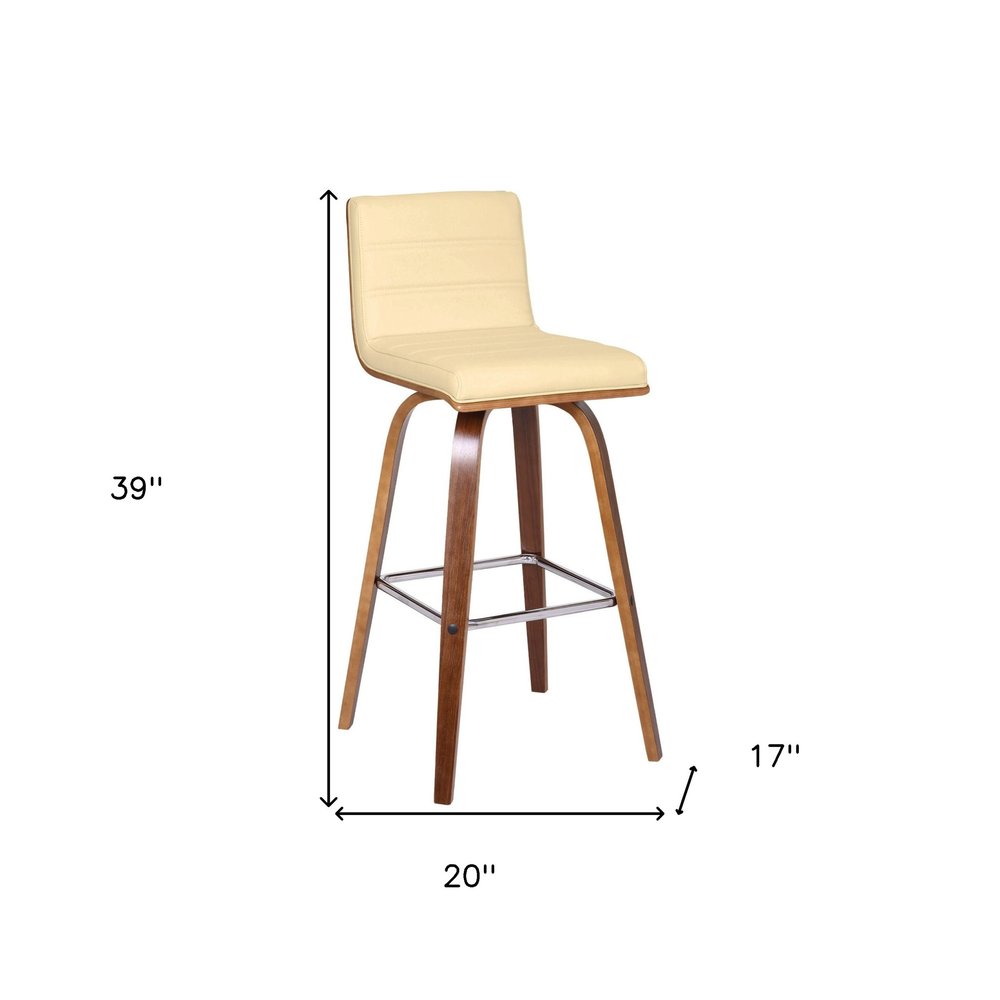 30" Cream And Brown Fabric And Iron Low Back Bar Height Swivel Bar Chair