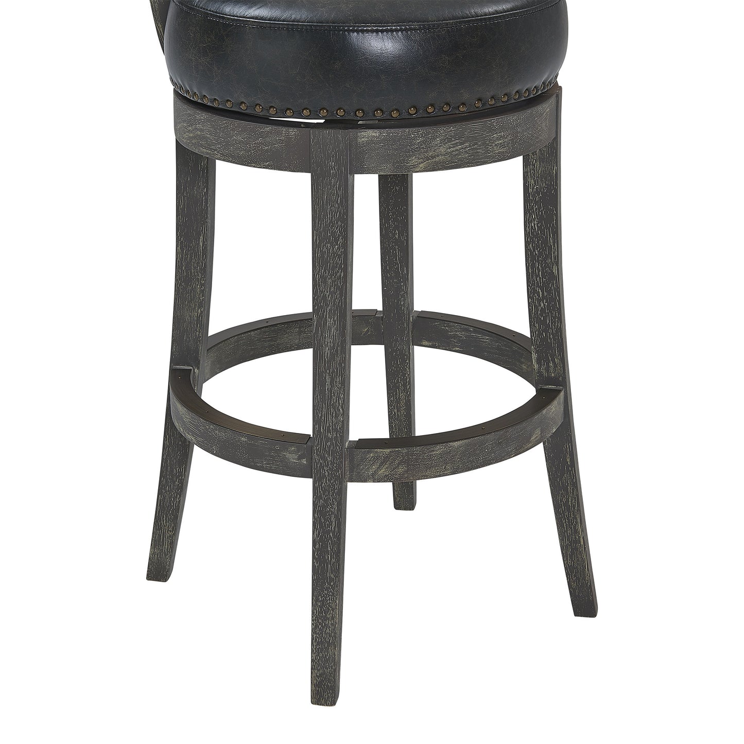 26" Black And Dark Gray Faux Leather And Wood Swivel Low Back Counter Height Bar Chair