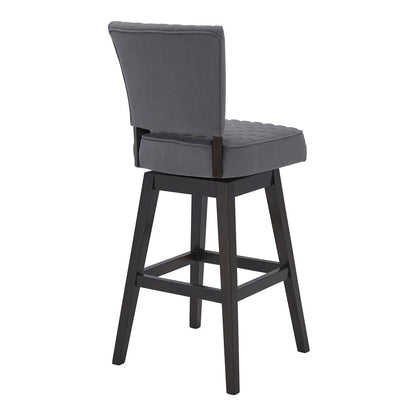 26" Gray and Espresso Fabric and Solid Wood Counter Height Swivel Bar Chair