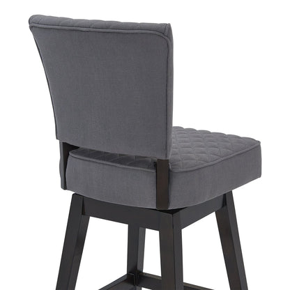 26" Gray and Espresso Fabric and Solid Wood Counter Height Swivel Bar Chair