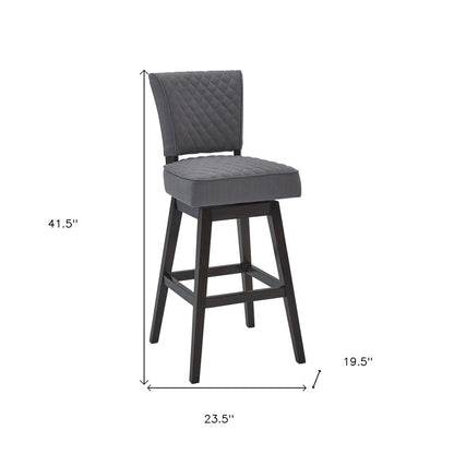 26" Gray and Espresso Fabric and Solid Wood Counter Height Swivel Bar Chair