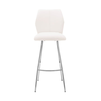 26" White And Silver Faux Leather And Fabric And Iron Counter Height Bar Chair