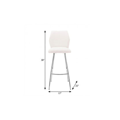 26" White And Silver Faux Leather And Fabric And Iron Counter Height Bar Chair