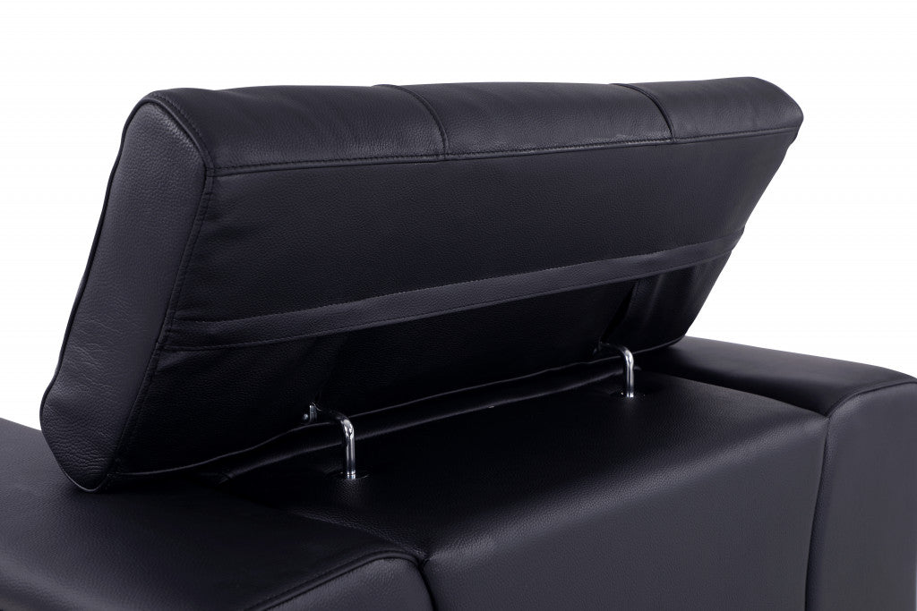 75" Black And Silver Italian Leather Loveseat