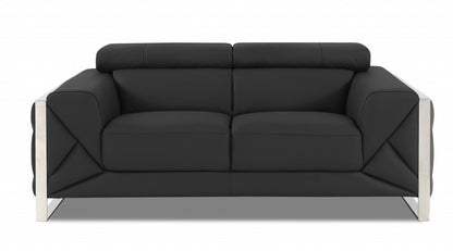 75" Gray And Silver Italian Leather Loveseat