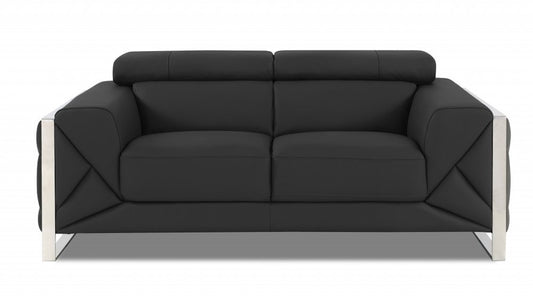 75" Gray And Silver Italian Leather Loveseat