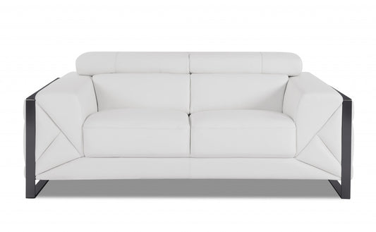75" White And Black Italian Leather Loveseat