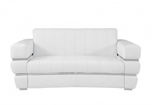 75" White And Silver Italian Leather Loveseat