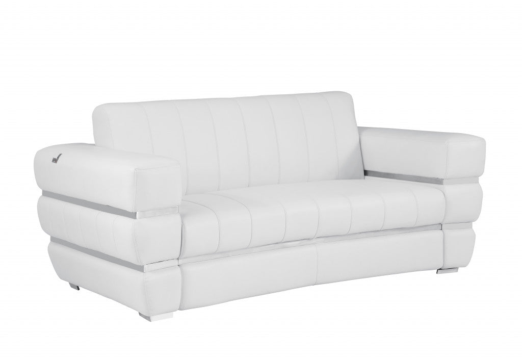 75" White And Silver Italian Leather Loveseat