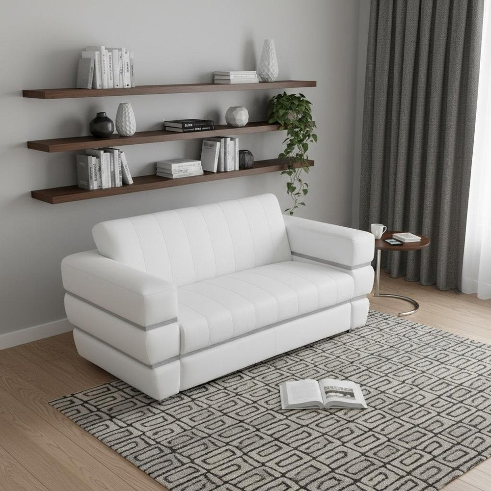 75" White And Silver Italian Leather Loveseat