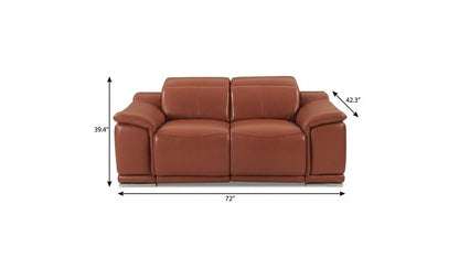 72" Camel And Silver Italian Leather Power Reclining Loveseat