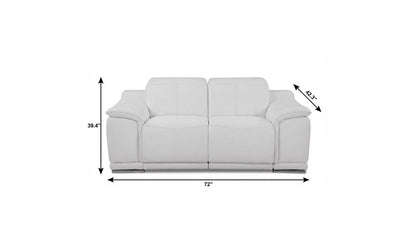 72" White And Silver Italian Leather Power Reclining Loveseat