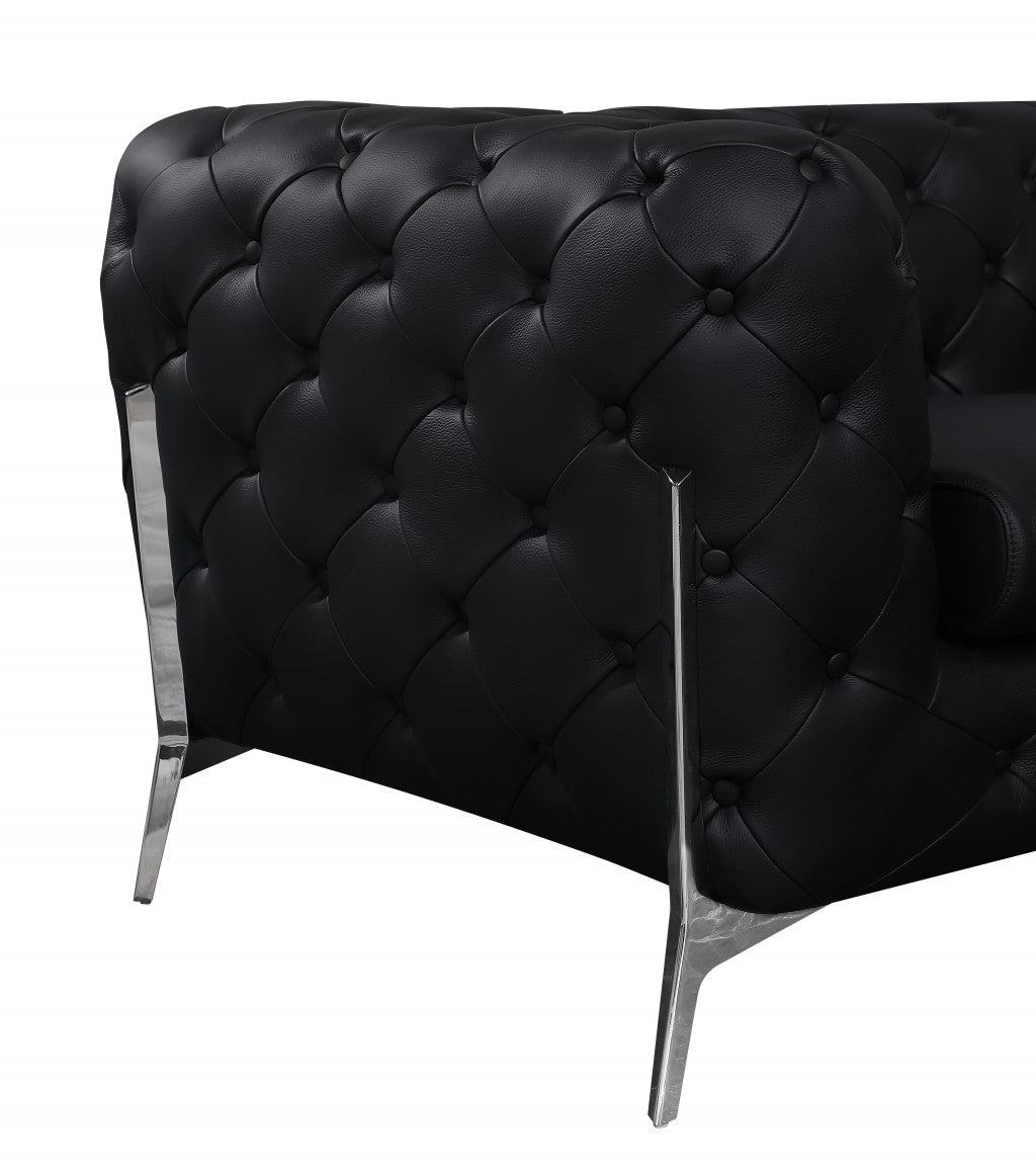 69" Black And Silver Italian Leather Loveseat