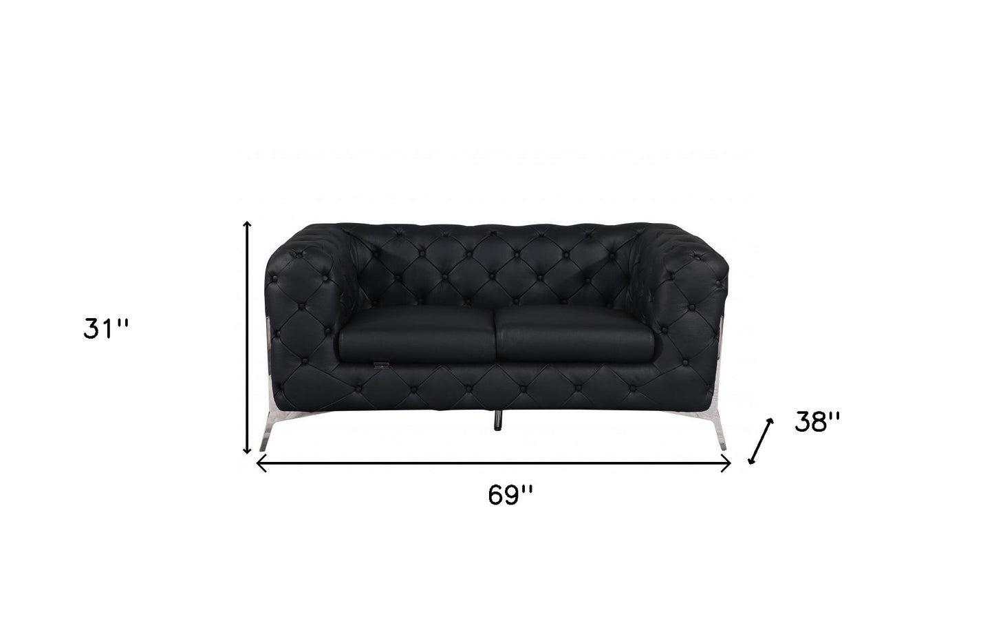 69" Black And Silver Italian Leather Loveseat