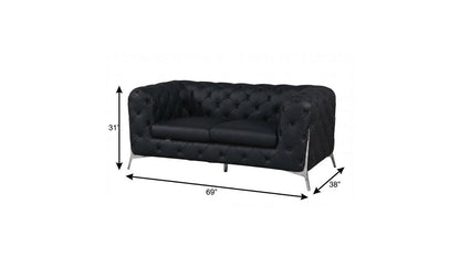 69" Black And Silver Italian Leather Loveseat