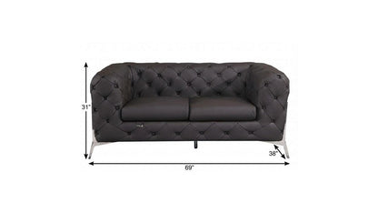 69" Brown And Silver Italian Leather Loveseat