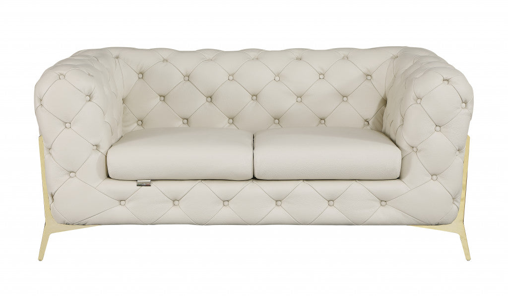 69" Beige And Gold Italian Leather Loveseat