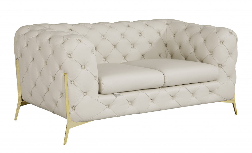 69" Beige And Gold Italian Leather Loveseat