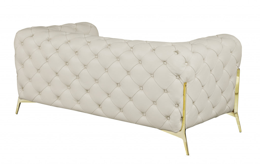 69" Beige And Gold Italian Leather Loveseat