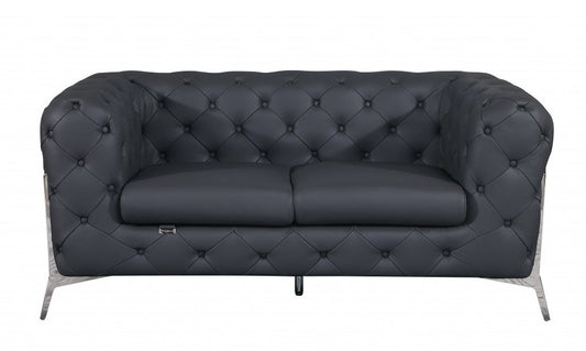 69" Gray And Silver Italian Leather Loveseat