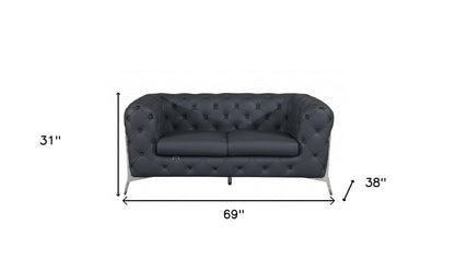 69" Gray And Silver Italian Leather Loveseat