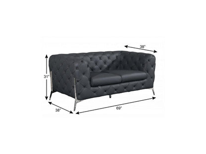69" Gray And Silver Italian Leather Loveseat
