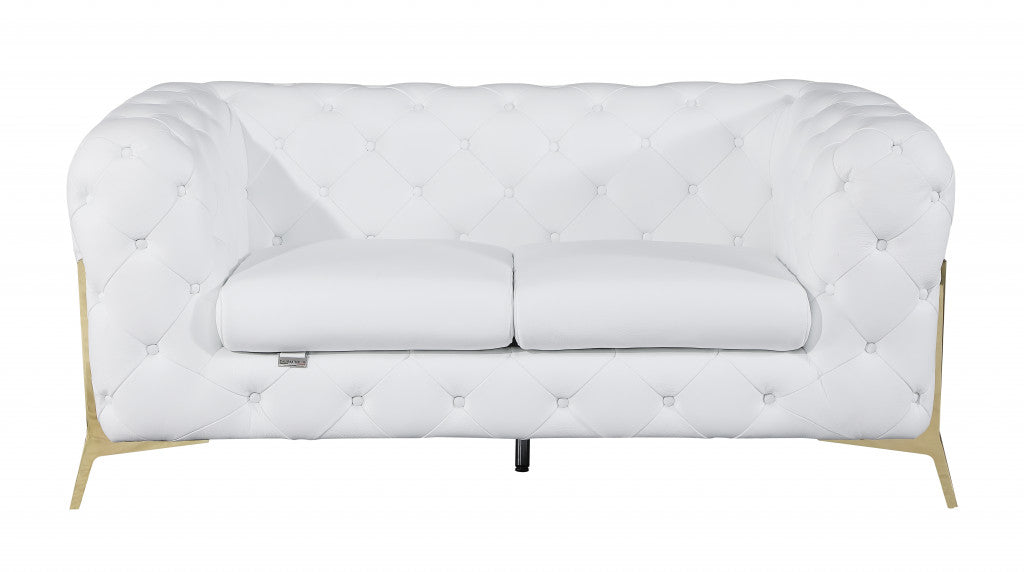 69" White And Gold Italian Leather Loveseat