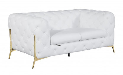 69" White And Gold Italian Leather Loveseat