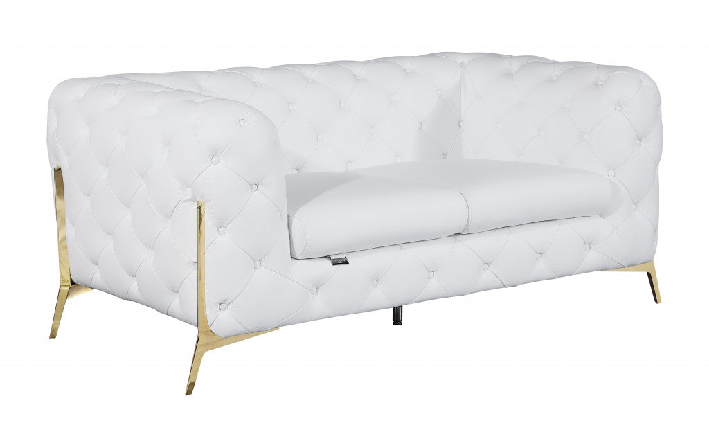 69" White And Gold Italian Leather Loveseat