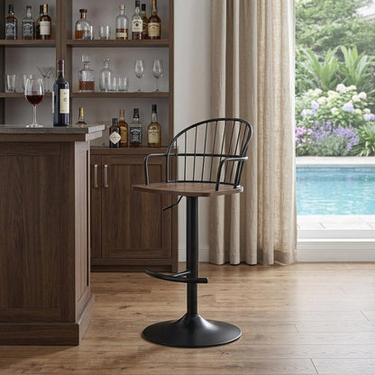 23" Brown And Black Iron Low Back Adjustable Height Bar Chair