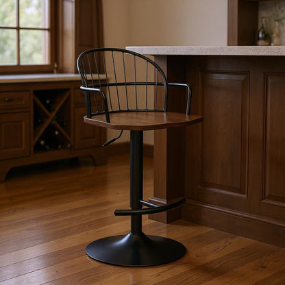 23" Brown And Black Iron Low Back Adjustable Height Bar Chair