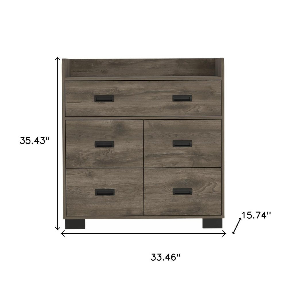 33" Dark Brown Manufactured Wood Five Drawer Dresser