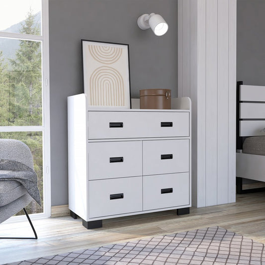 33" White Five Drawer Dresser