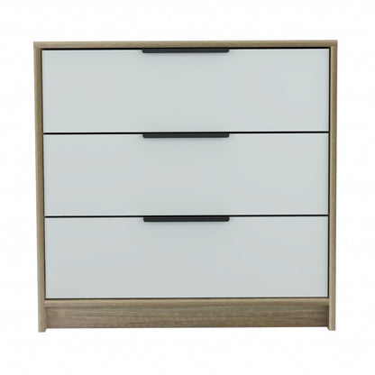 28" Brown And White Three Drawer Dresser