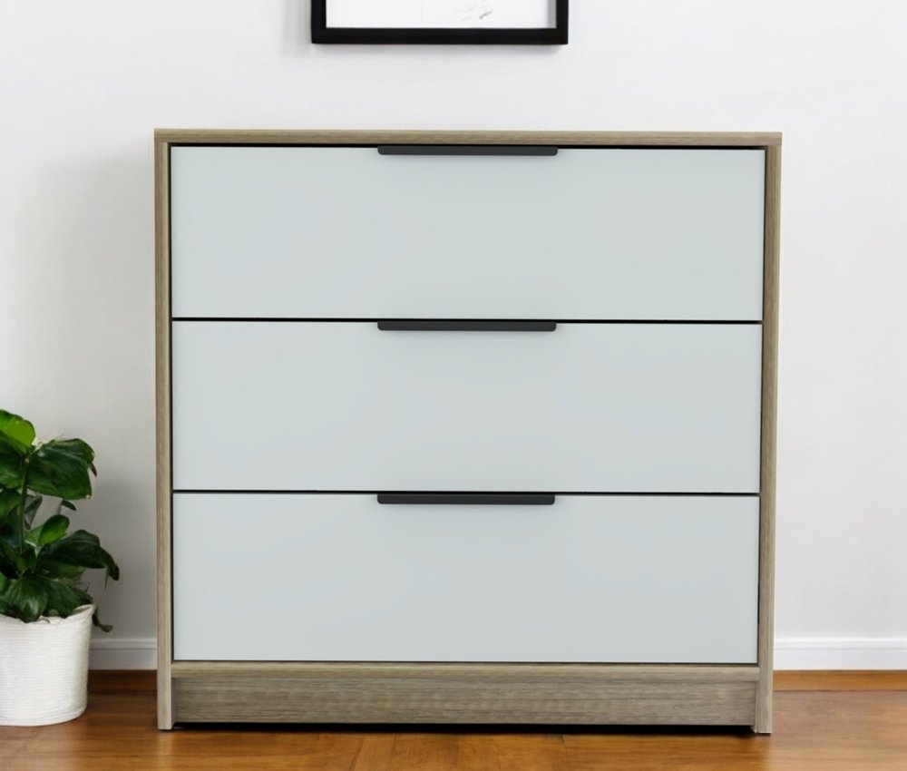 28" Brown And White Wood Three Drawer Dresser