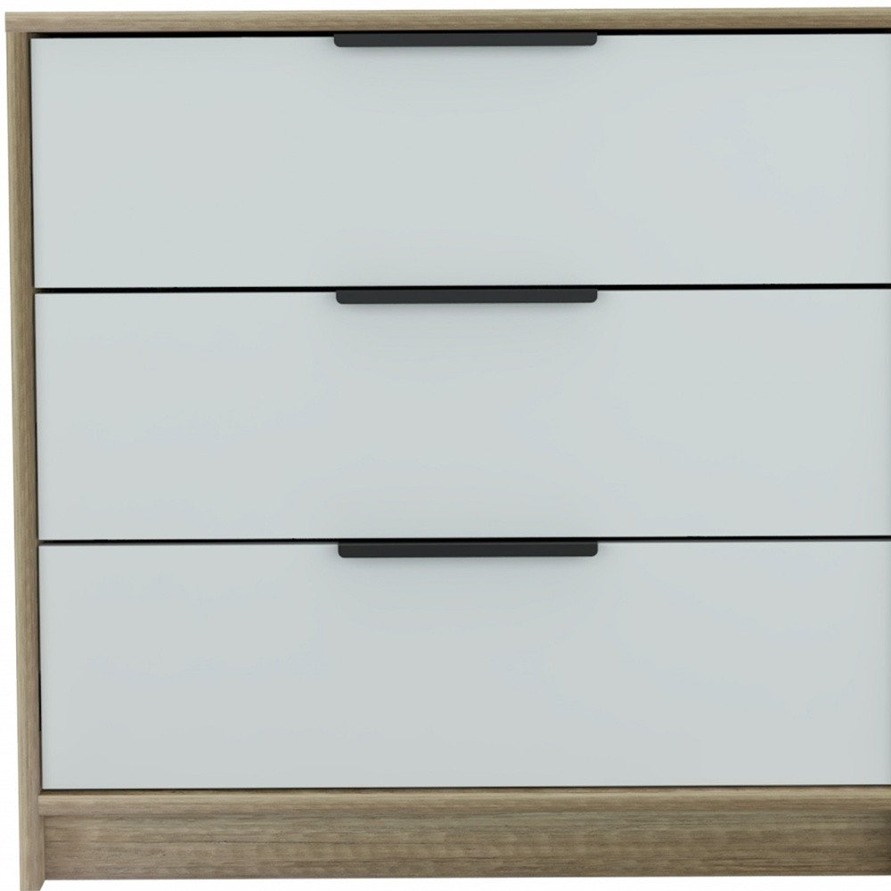 28" Brown And White Wood Three Drawer Dresser