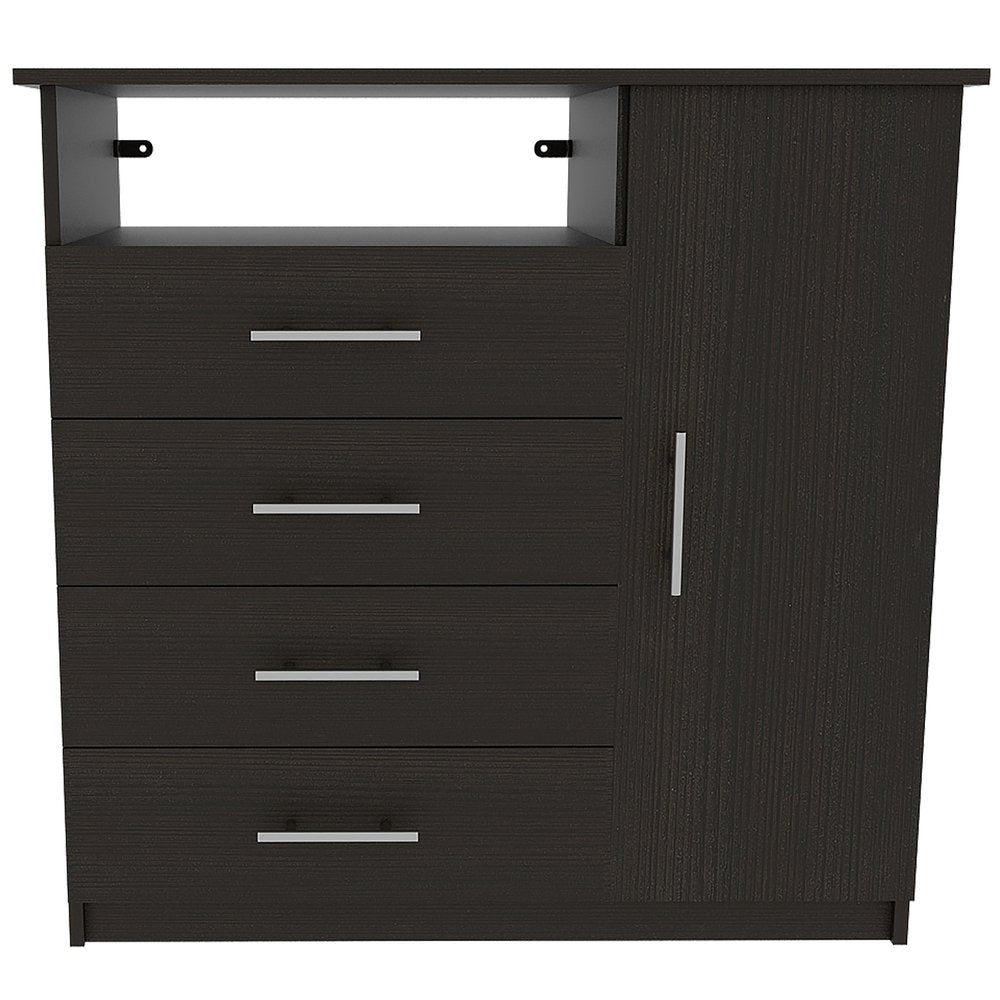 35" Black Wood Four Drawer Combo Dresser
