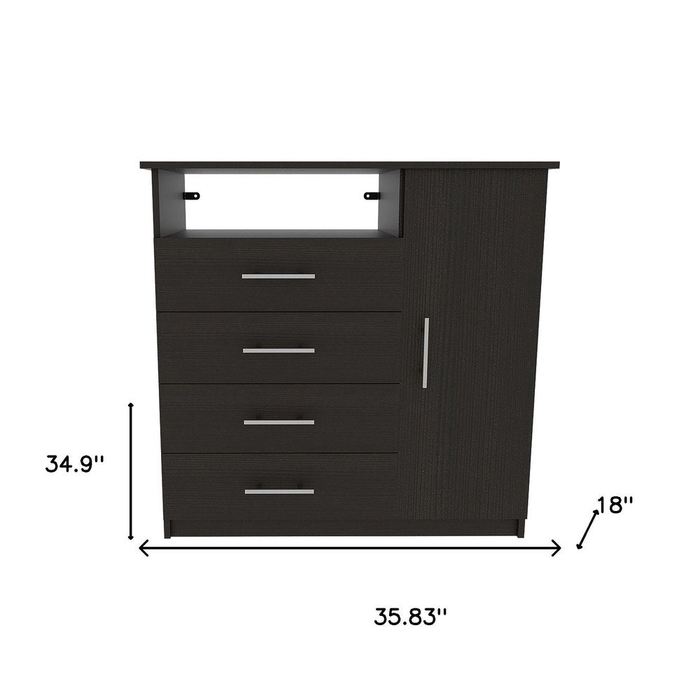 36" Black Manufactured Wood Four Drawer Combo Dresser