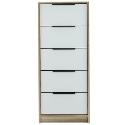 18" Brown And White Five Drawer Chest