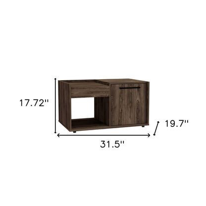 32" Dark Walnut Manufactured Wood Rectangular Coffee Table With Shelf