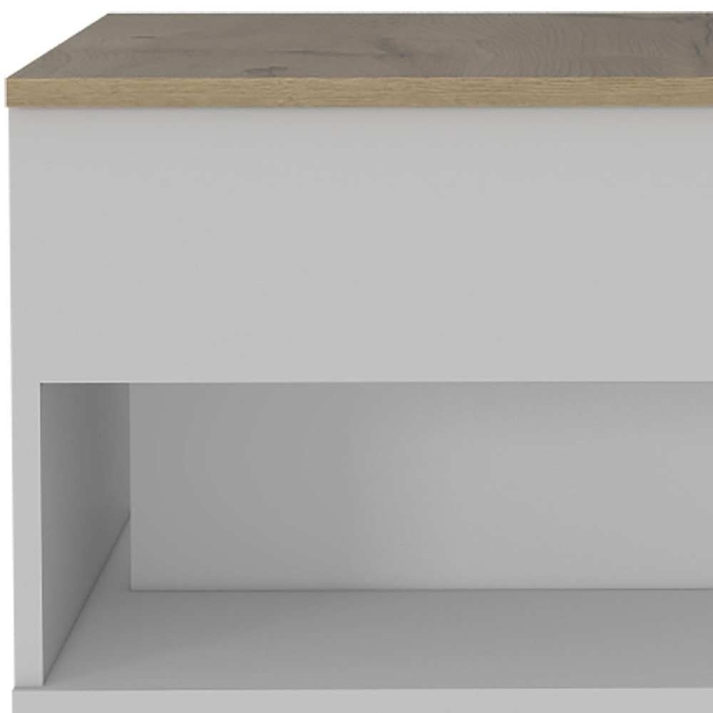 22" White And Light Oak Manufactured Wood Rectangular Coffee Table With Drawer