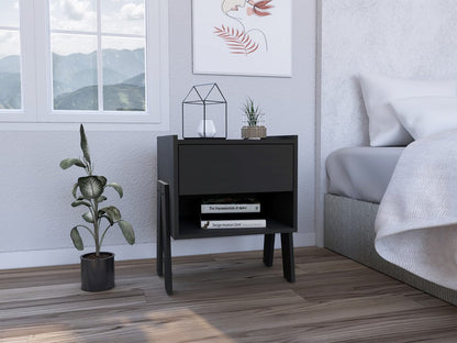 22" Black Wood One Drawer Nightstand