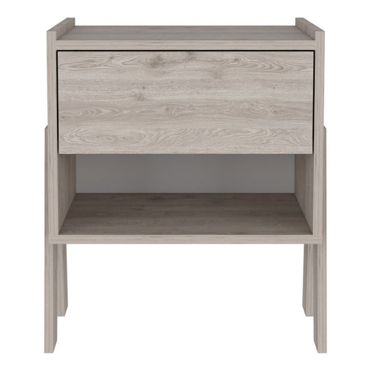 22" Light Gray One Drawer Faux Wood Nightstand