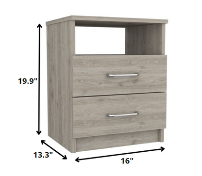 20" Light Gray Wood Two Drawer Nightstand
